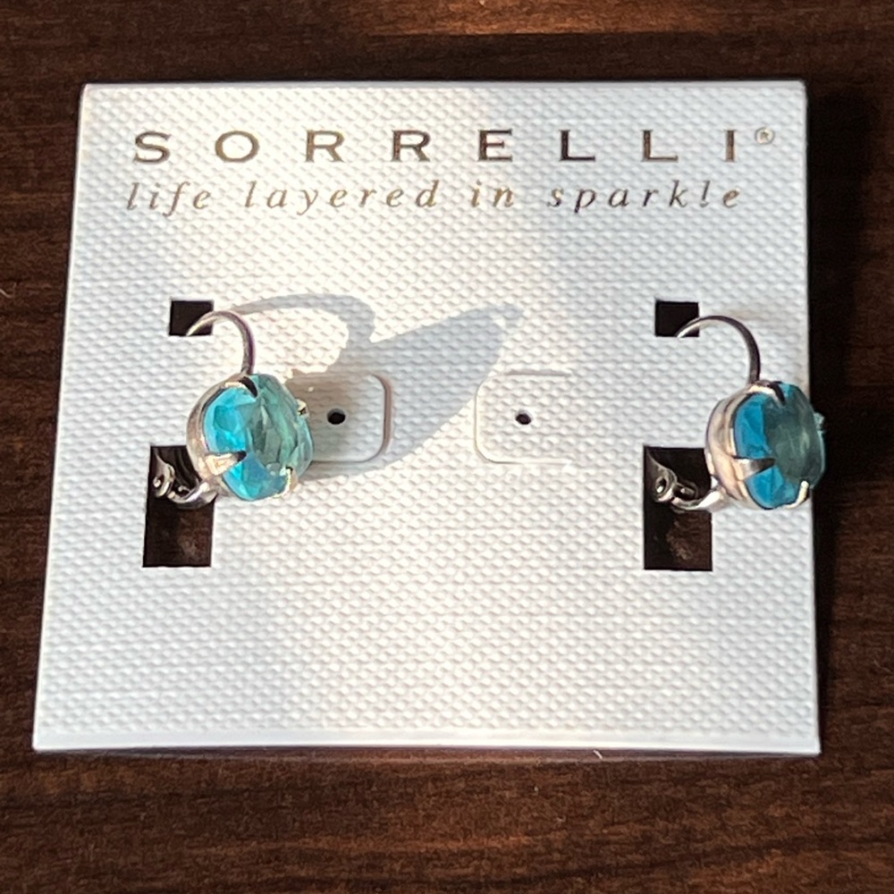 Sorrelli Aqua Blue Faceted Cushion Cut Dangle Earrings – Silver Tone Setting